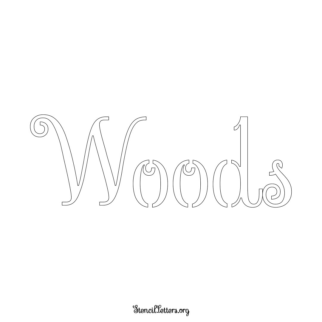 Woods name stencil in Ornamental Cursive Lettering