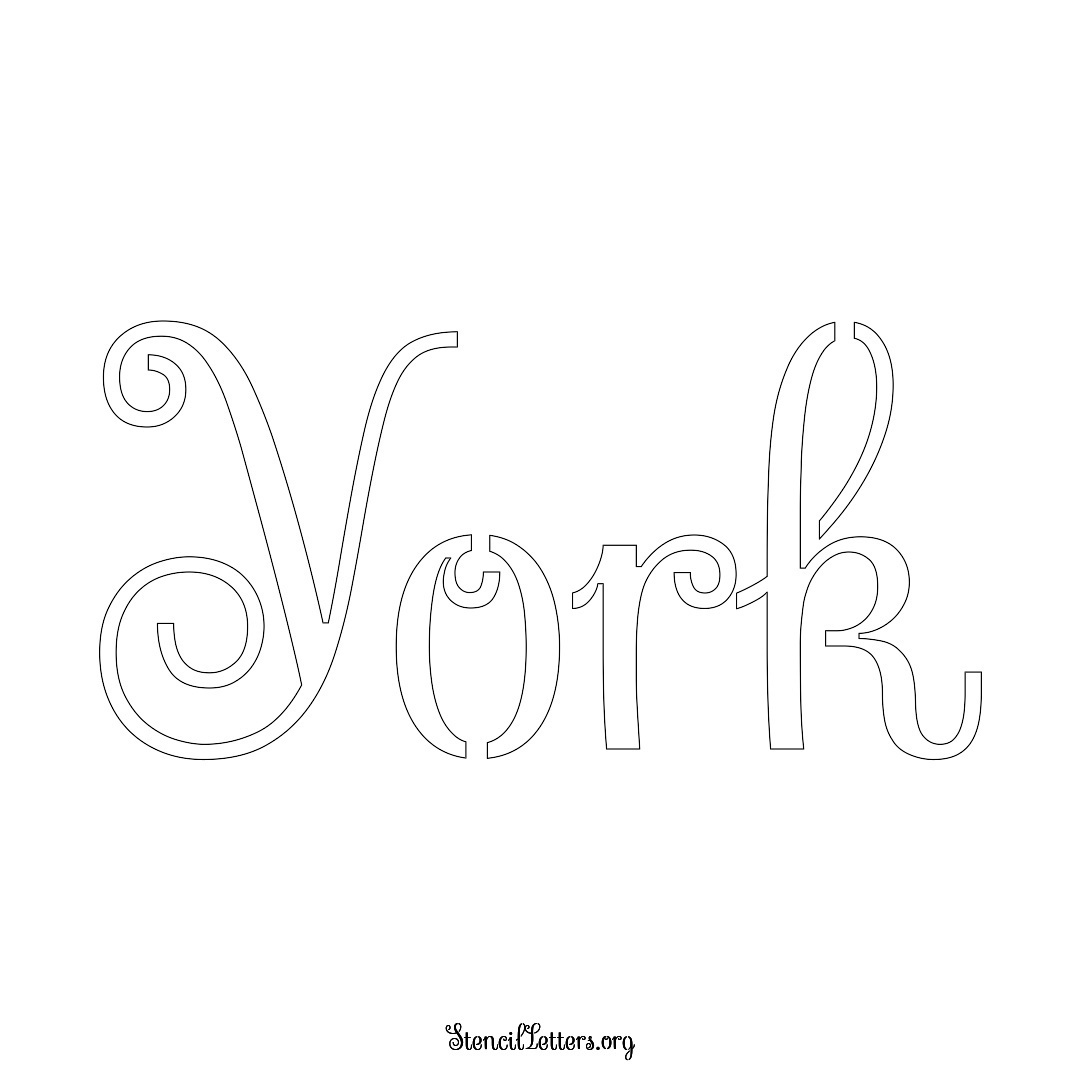 York name stencil in Ornamental Cursive Lettering