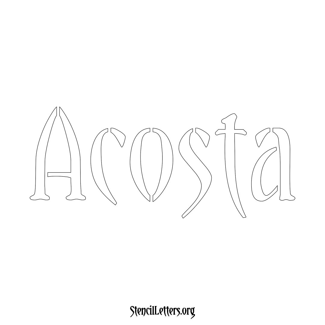 Acosta name stencil in Vintage Brush Lettering