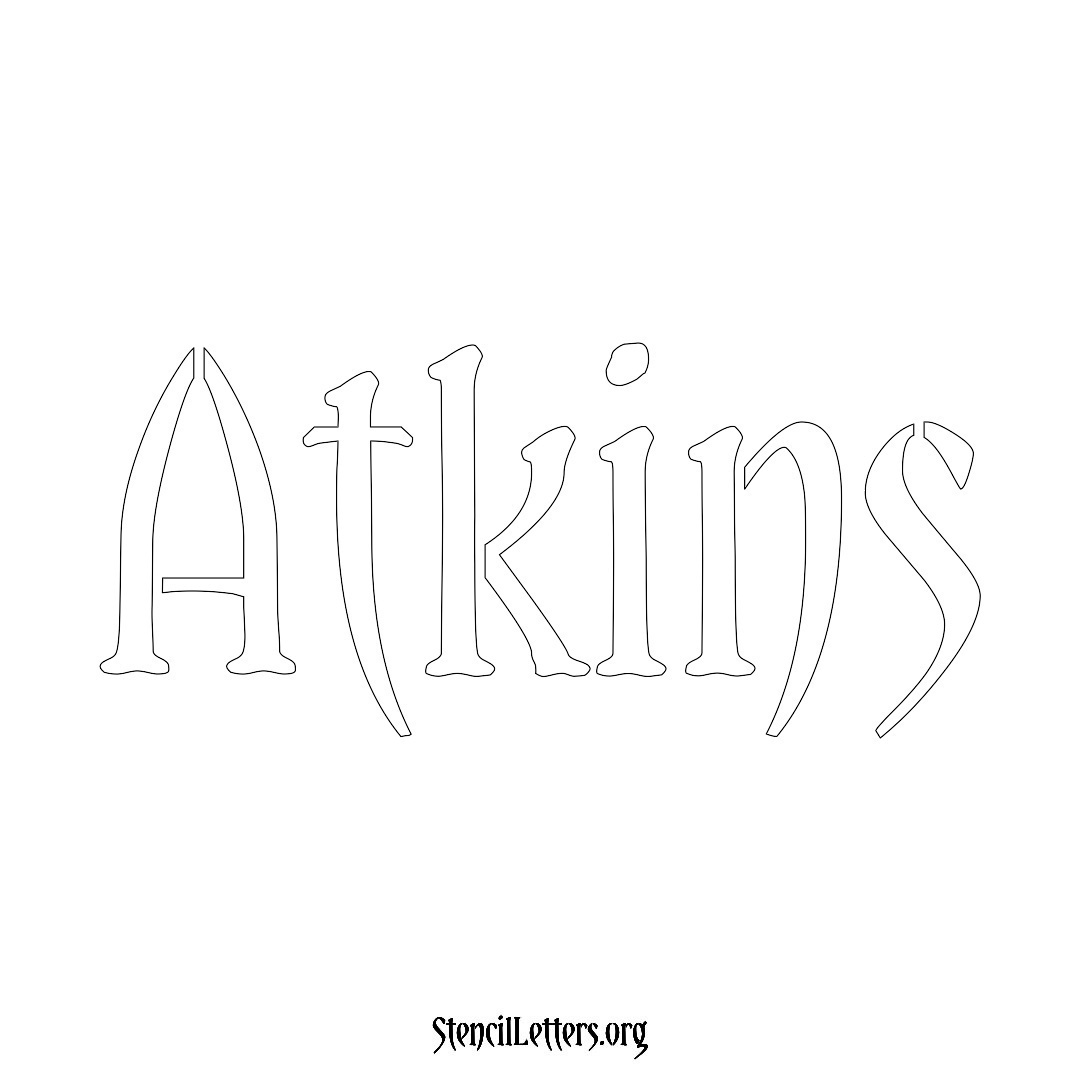 Atkins name stencil in Vintage Brush Lettering