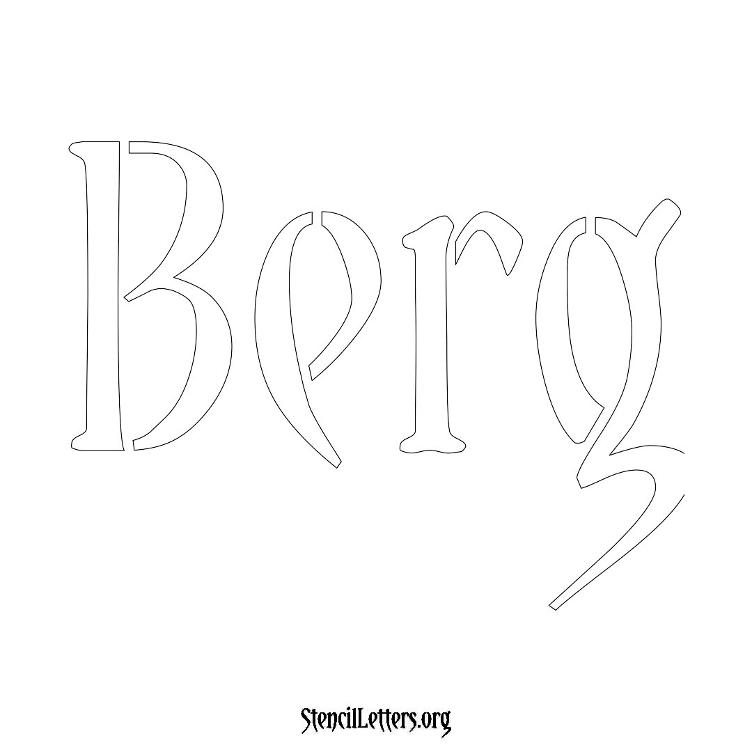 Berg name stencil in Vintage Brush Lettering