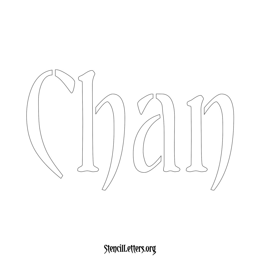 Chan name stencil in Vintage Brush Lettering