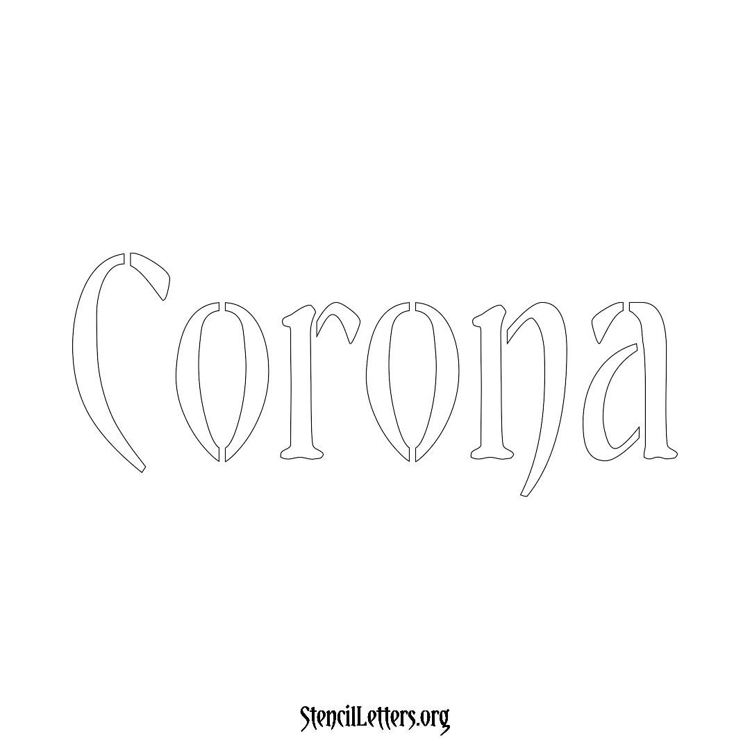 Corona name stencil in Vintage Brush Lettering