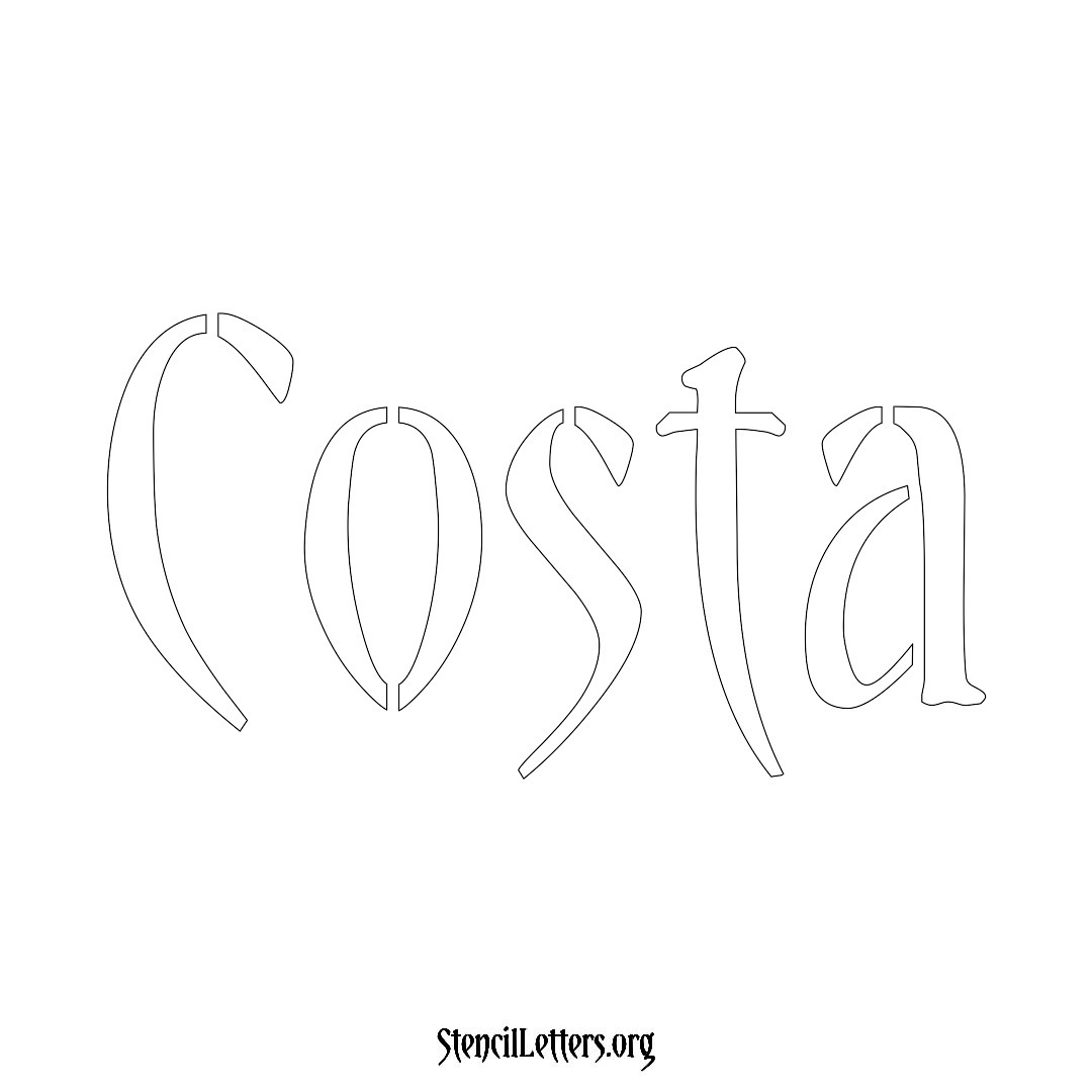 Costa name stencil in Vintage Brush Lettering