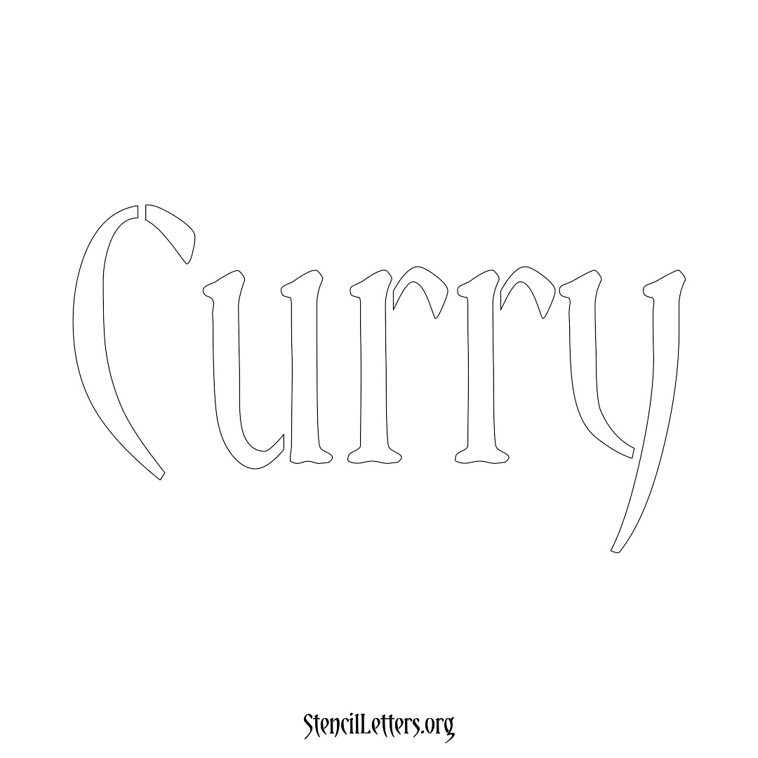 Curry name stencil in Vintage Brush Lettering