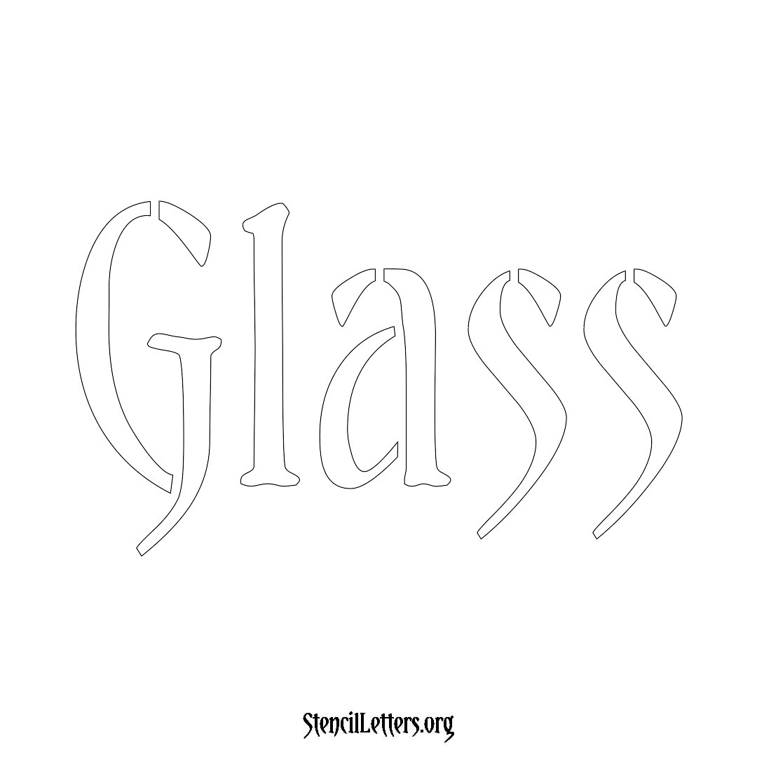 Glass name stencil in Vintage Brush Lettering