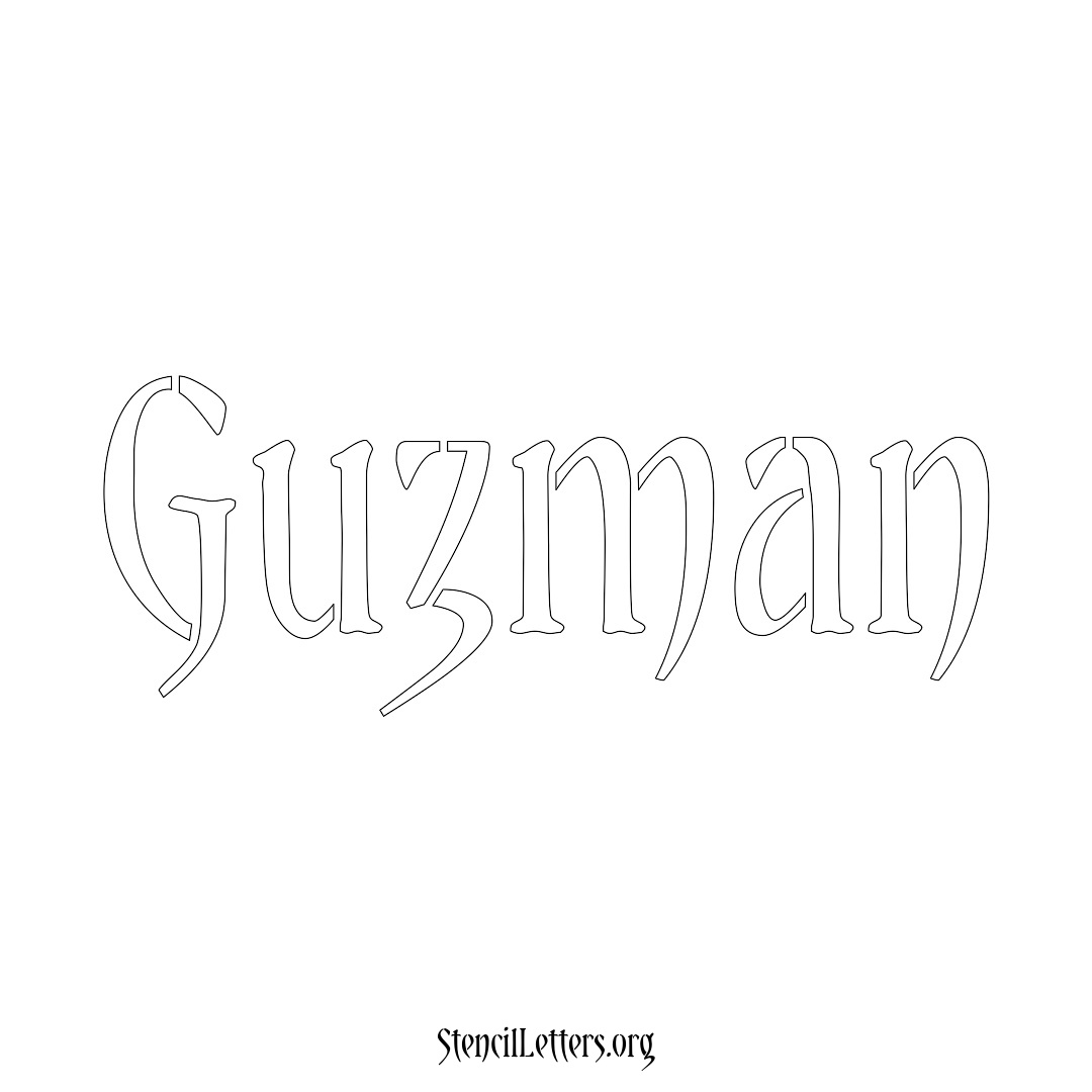 Guzman name stencil in Vintage Brush Lettering