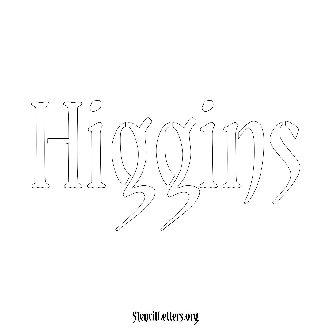 Higgins name stencil in Vintage Brush Lettering