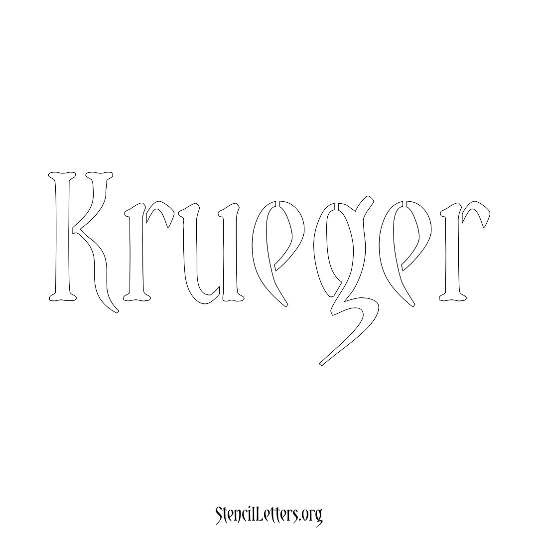 Krueger name stencil in Vintage Brush Lettering