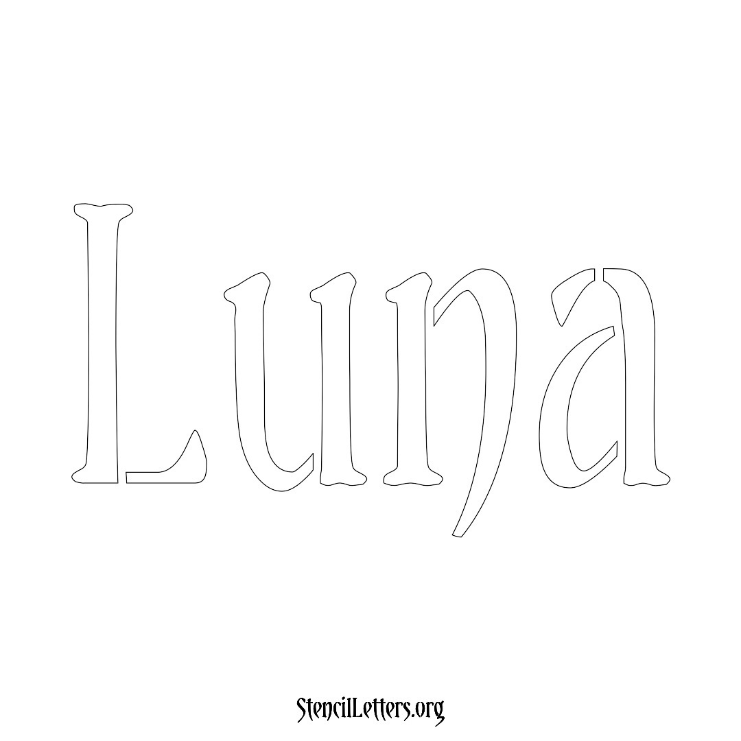 Luna name stencil in Vintage Brush Lettering