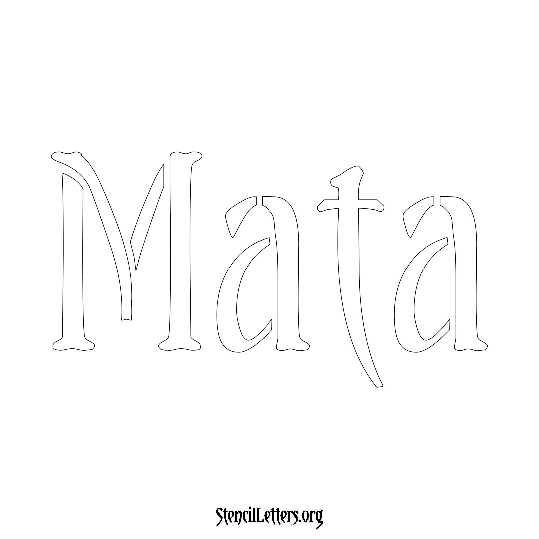 Mata name stencil in Vintage Brush Lettering