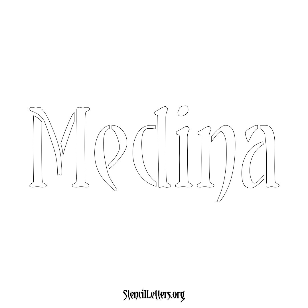 Medina name stencil in Vintage Brush Lettering