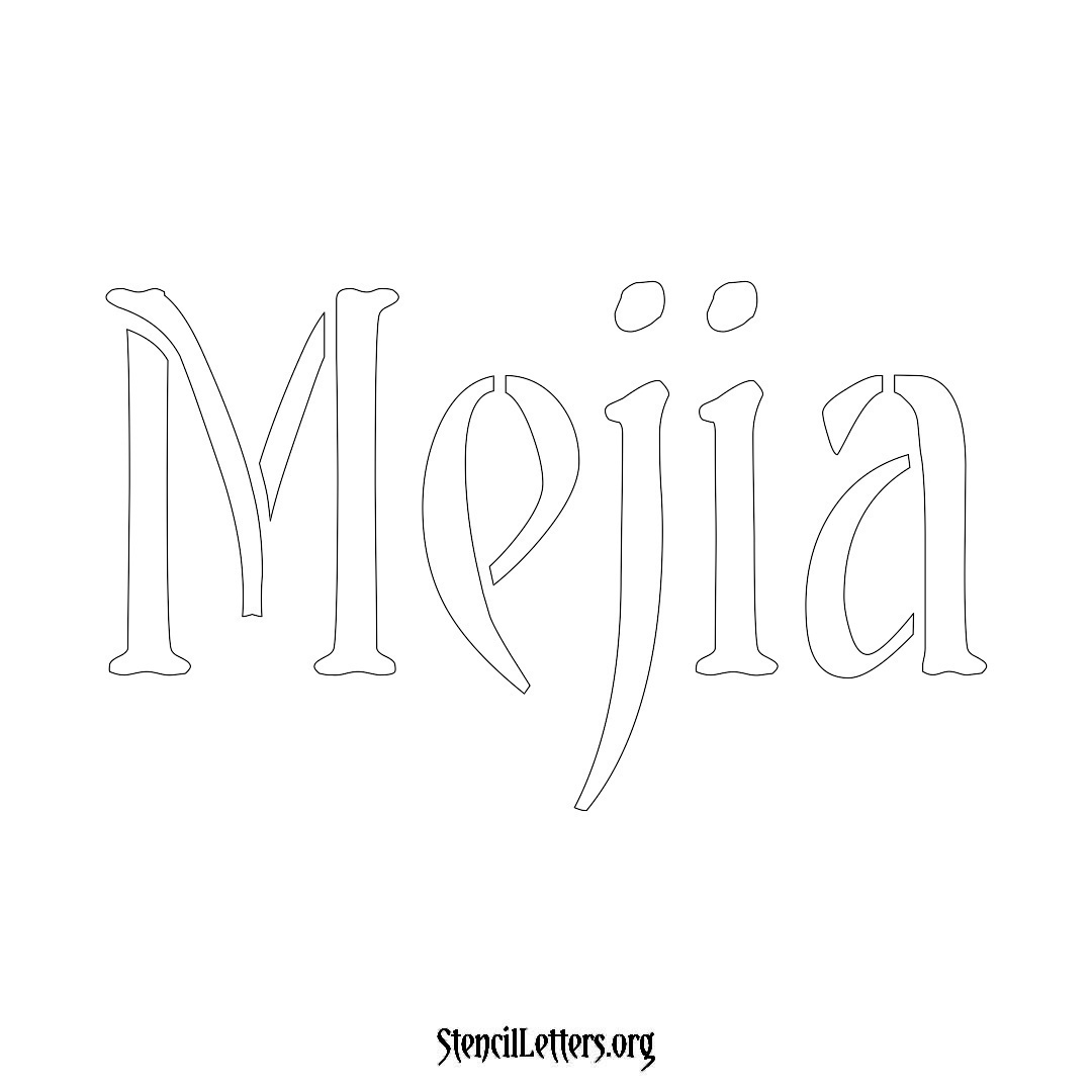 Mejia name stencil in Vintage Brush Lettering