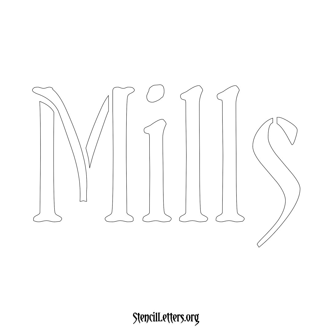 Mills name stencil in Vintage Brush Lettering