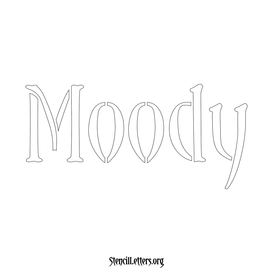 Moody name stencil in Vintage Brush Lettering