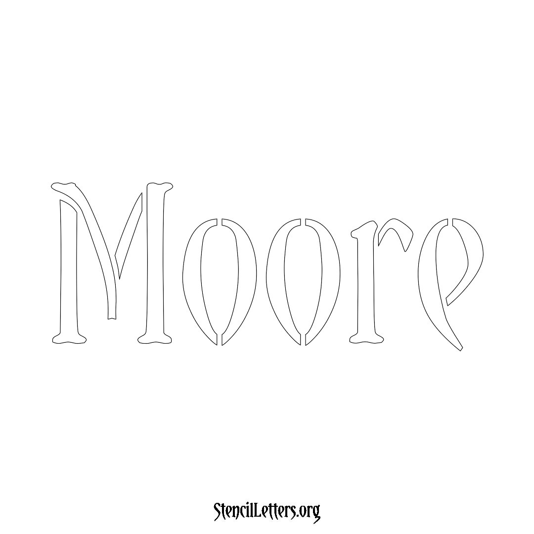 Moore name stencil in Vintage Brush Lettering