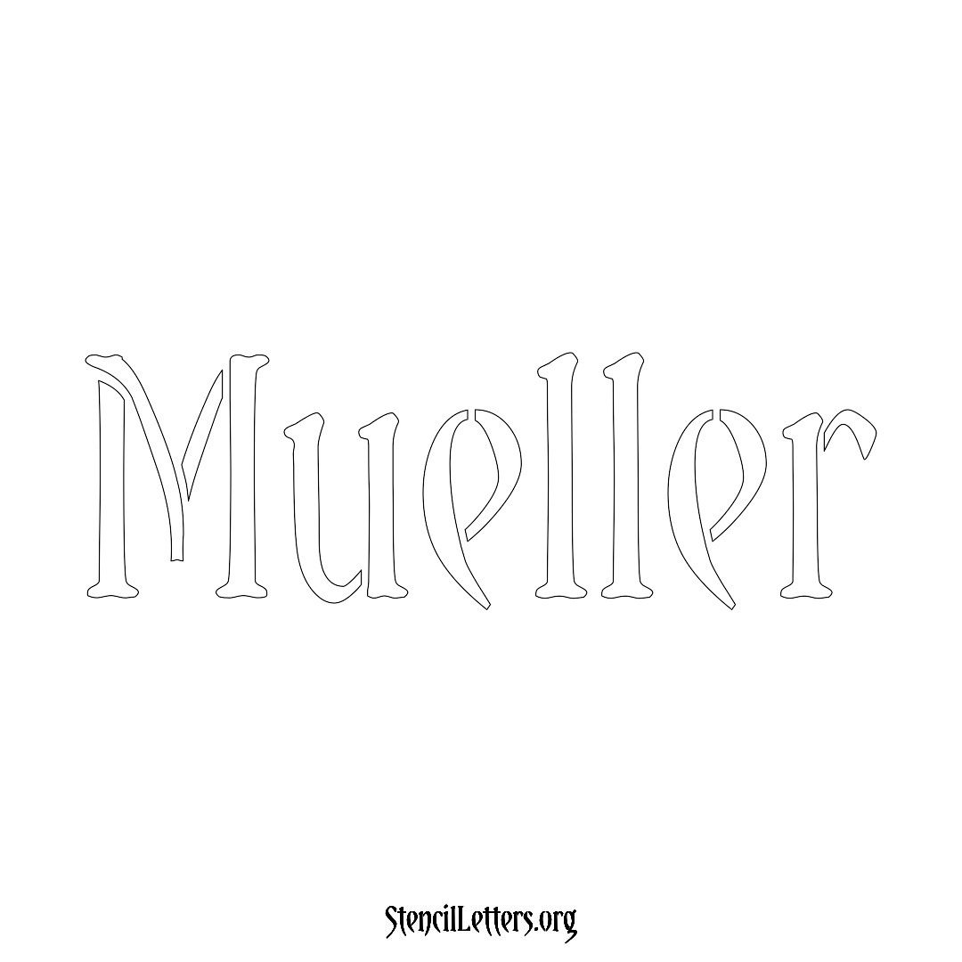 Mueller name stencil in Vintage Brush Lettering