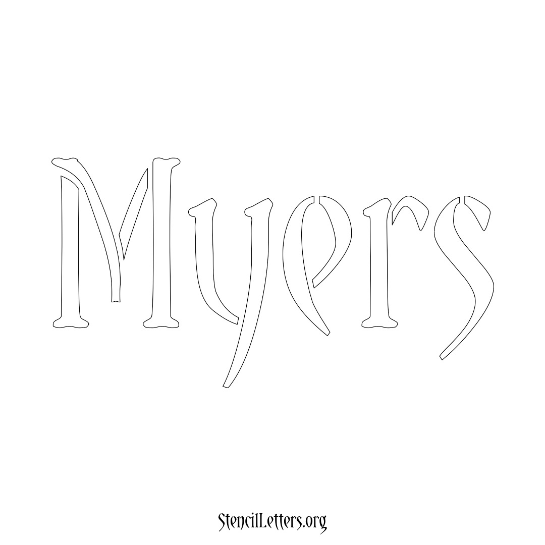 Myers name stencil in Vintage Brush Lettering