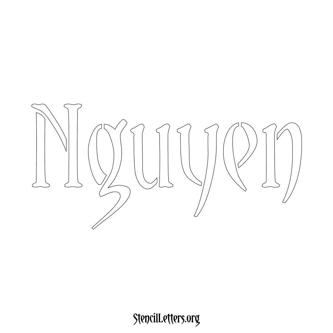 Nguyen name stencil in Vintage Brush Lettering