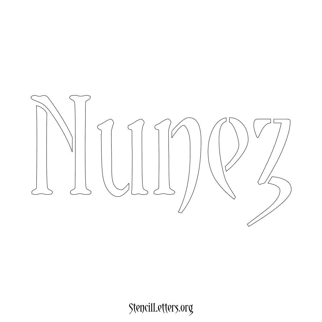 Nunez name stencil in Vintage Brush Lettering