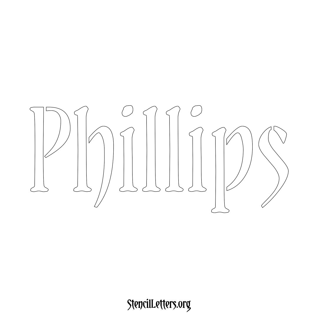 Phillips name stencil in Vintage Brush Lettering