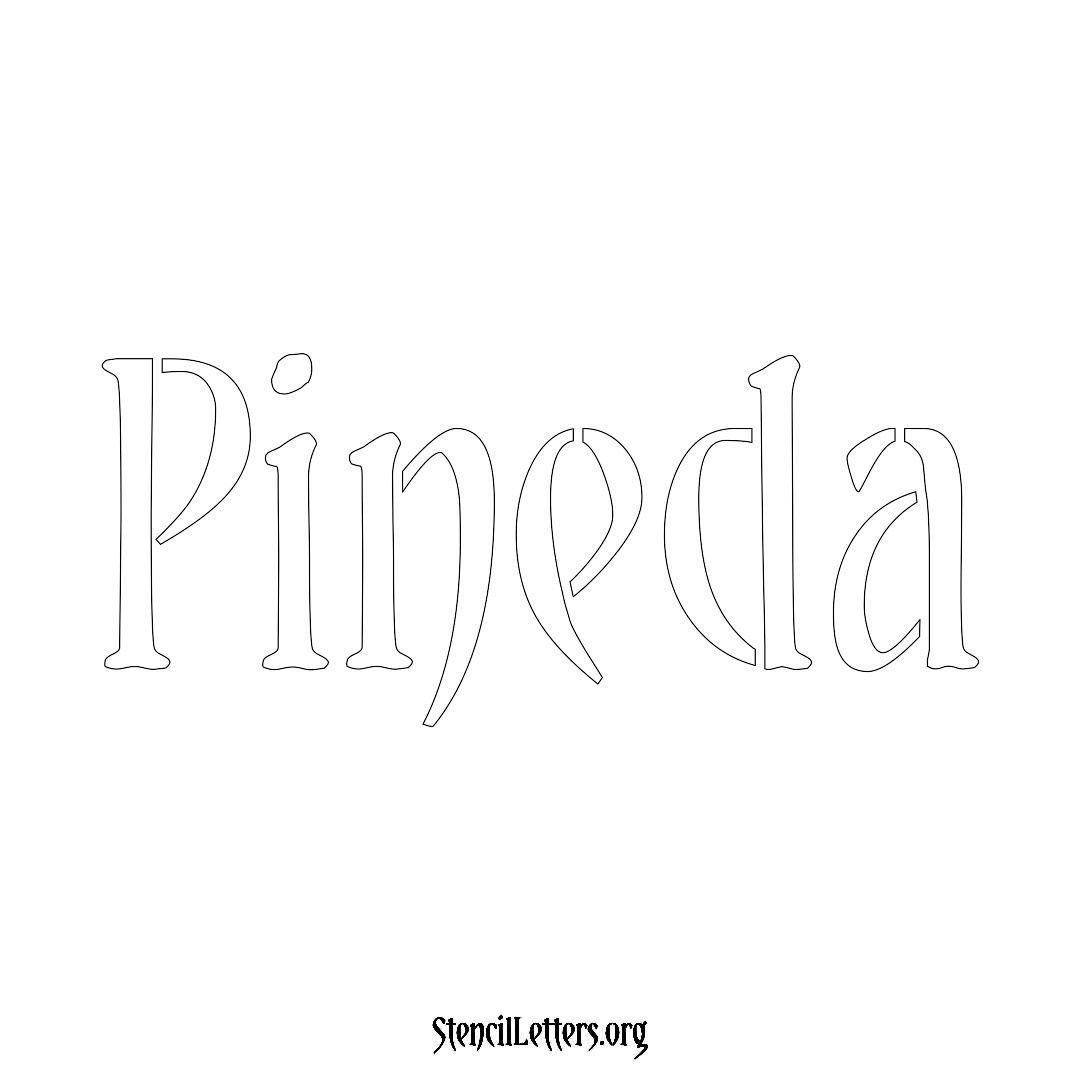 Pineda name stencil in Vintage Brush Lettering