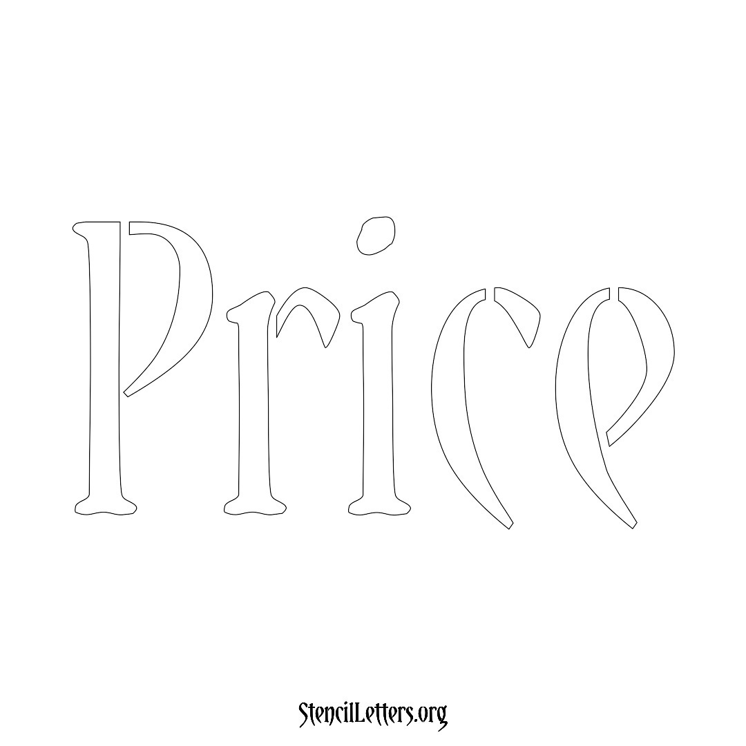 Price name stencil in Vintage Brush Lettering