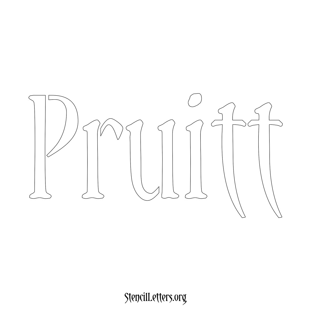 Pruitt name stencil in Vintage Brush Lettering