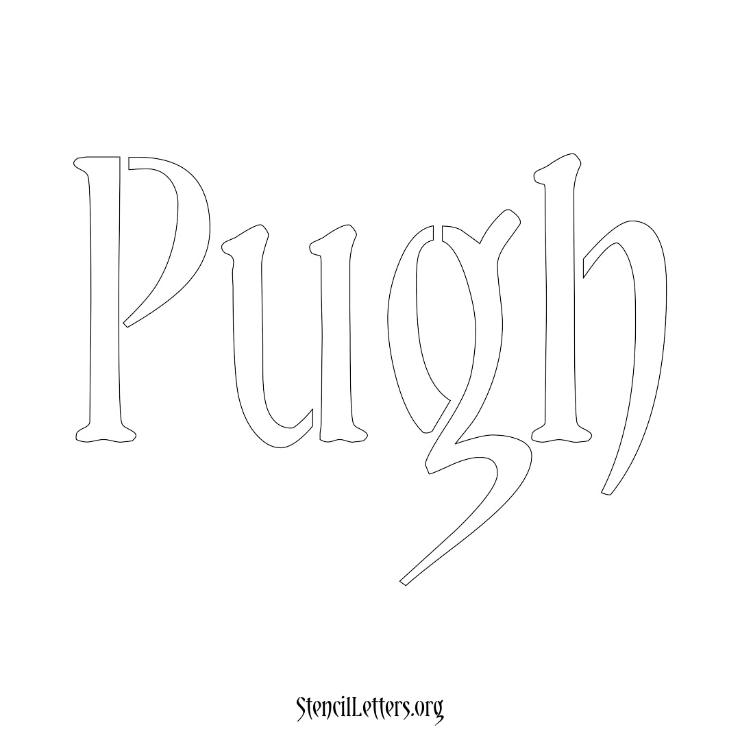 Pugh name stencil in Vintage Brush Lettering