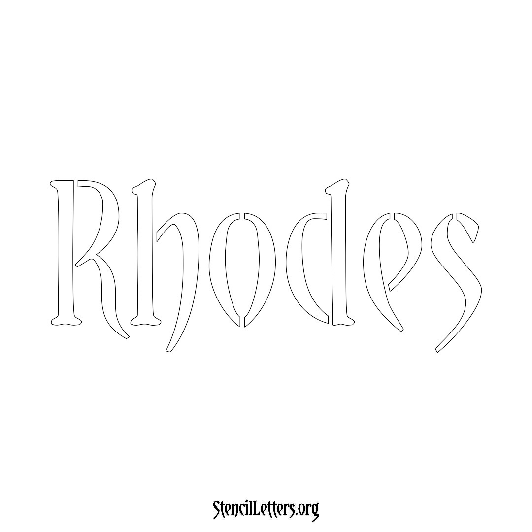 Rhodes name stencil in Vintage Brush Lettering