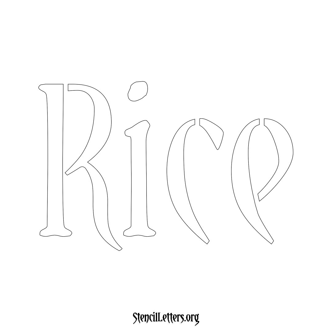 Rice name stencil in Vintage Brush Lettering
