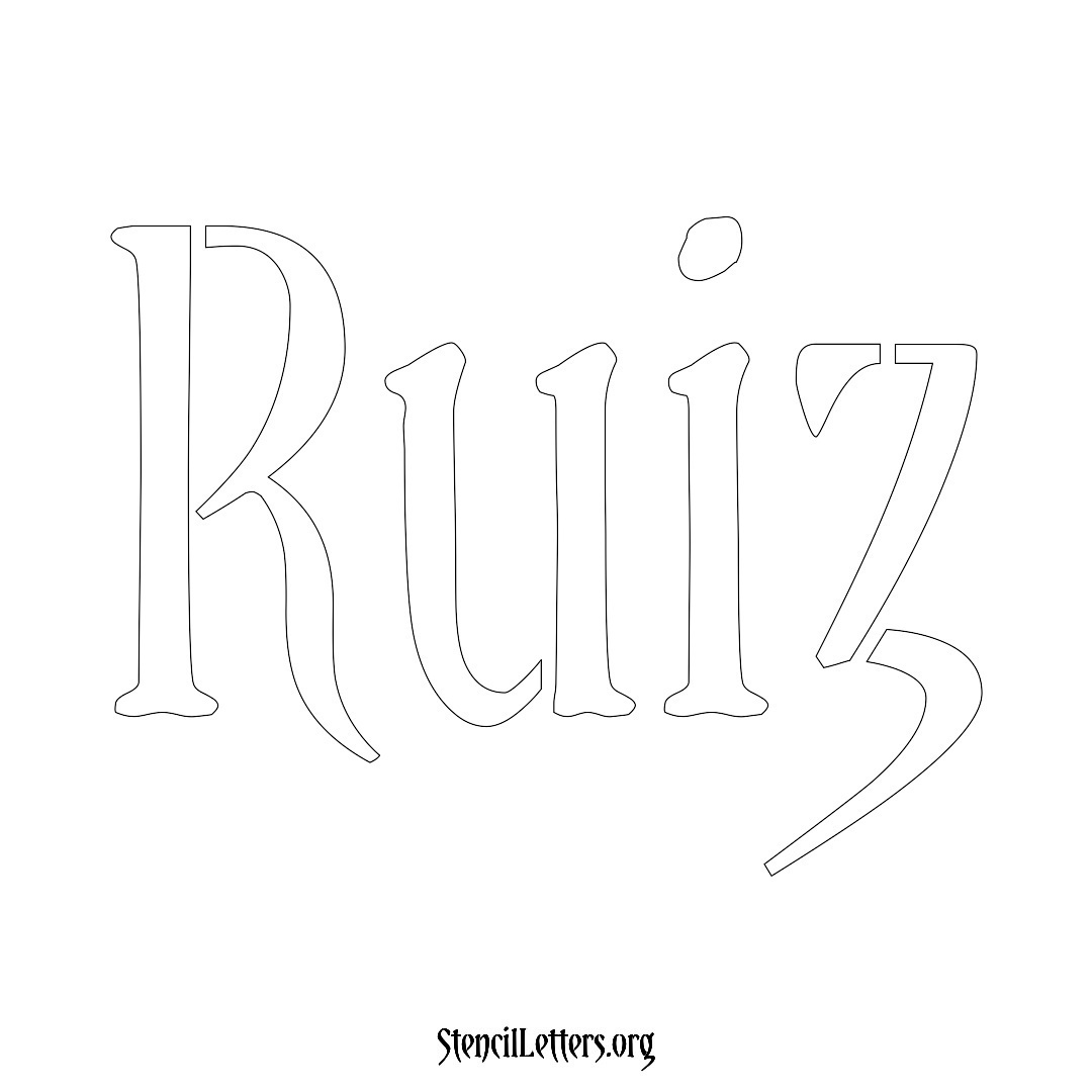 Ruiz name stencil in Vintage Brush Lettering