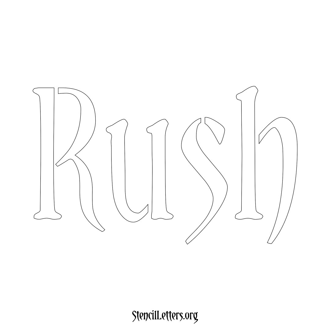 Rush name stencil in Vintage Brush Lettering