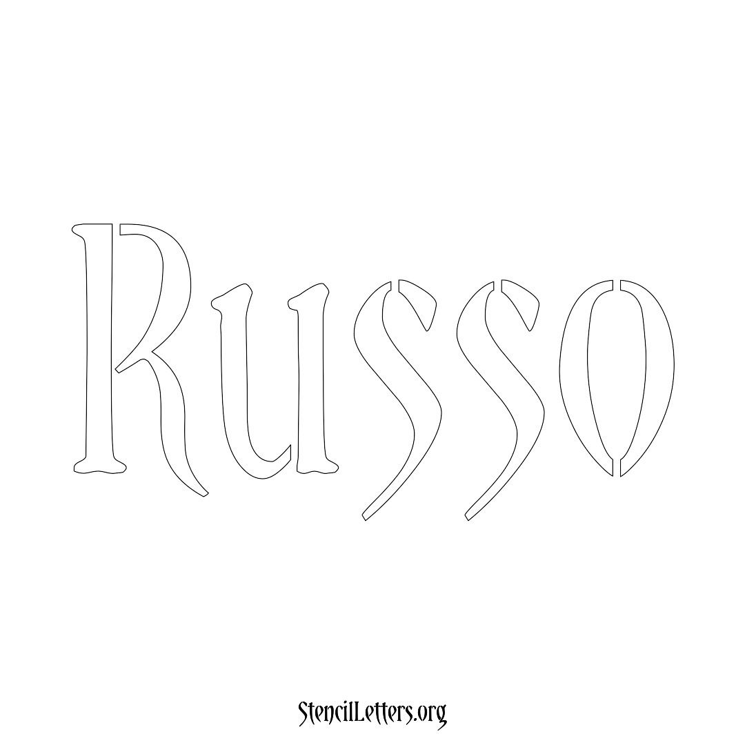 Russo name stencil in Vintage Brush Lettering