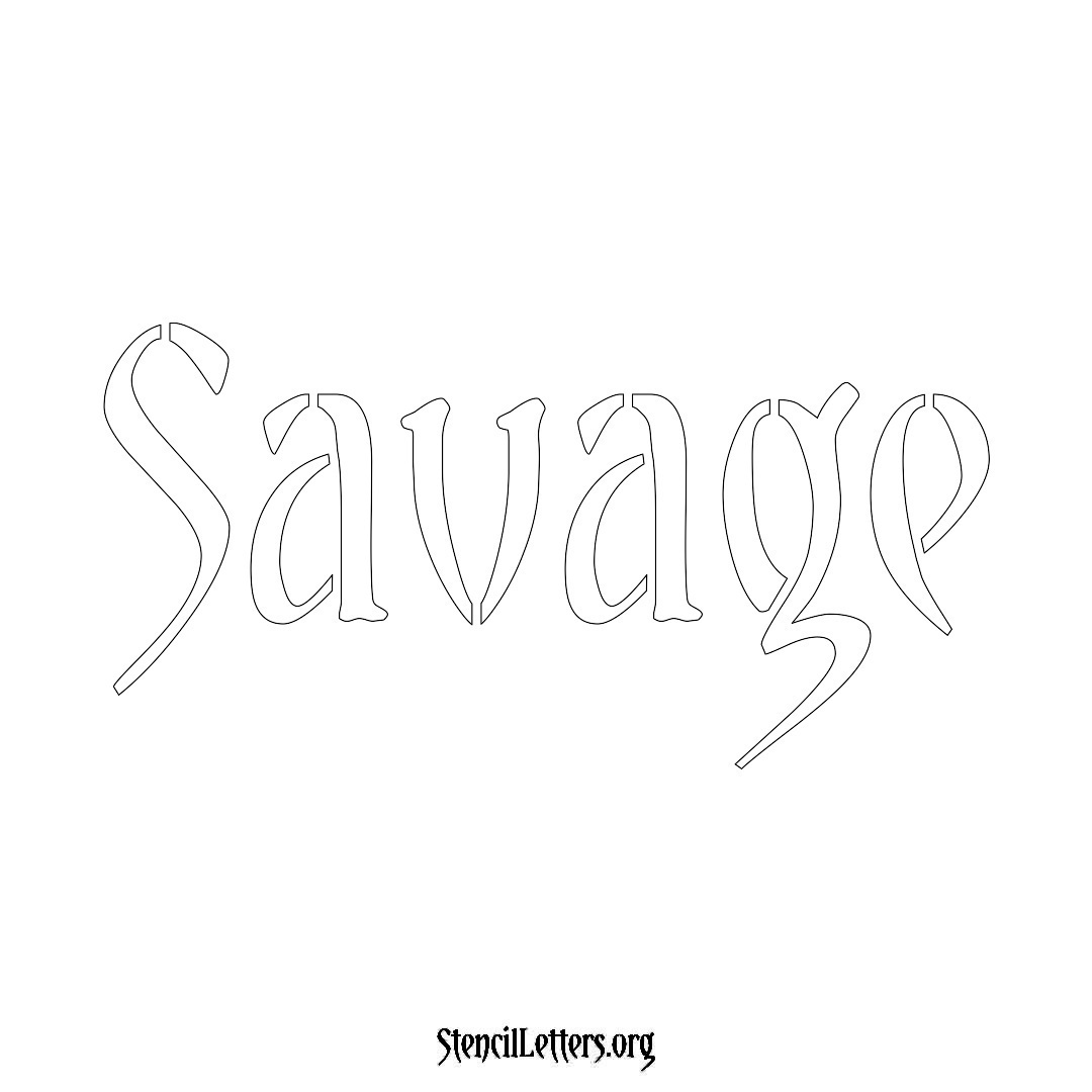 Savage name stencil in Vintage Brush Lettering