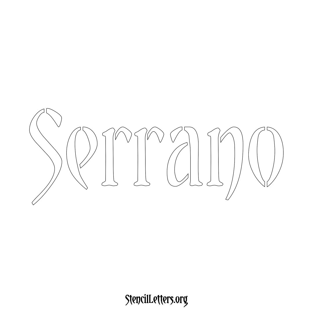 Serrano name stencil in Vintage Brush Lettering