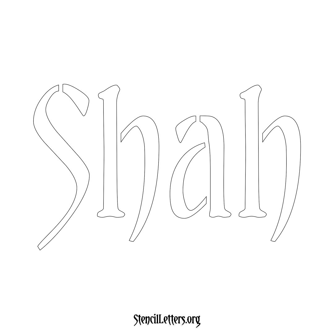 Shah name stencil in Vintage Brush Lettering