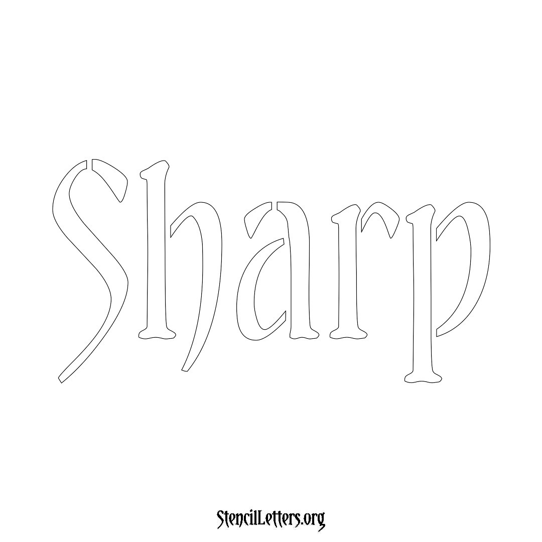 Sharp name stencil in Vintage Brush Lettering