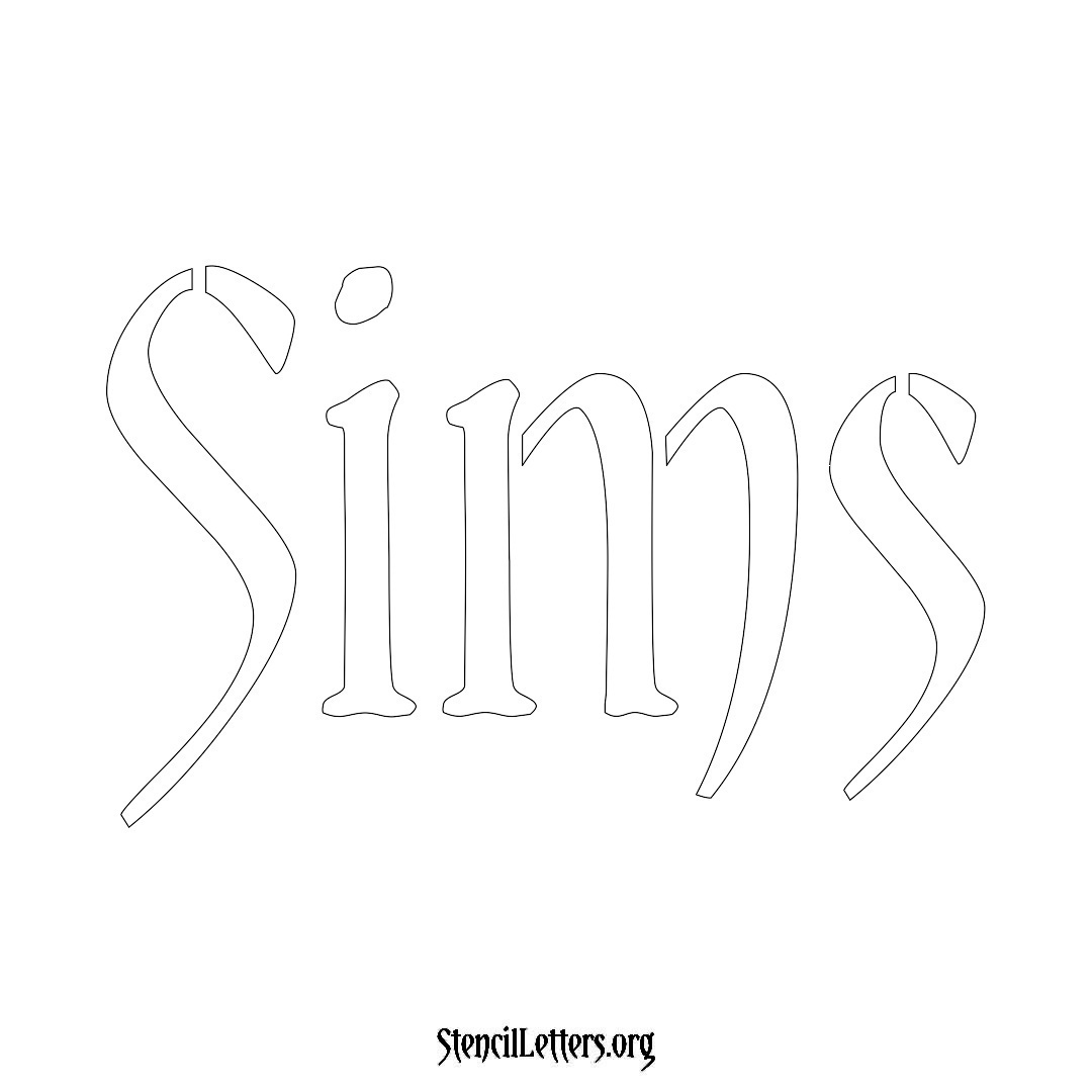 Sims name stencil in Vintage Brush Lettering
