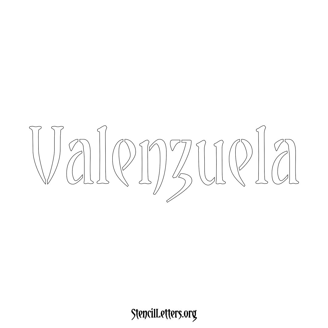 Valenzuela name stencil in Vintage Brush Lettering