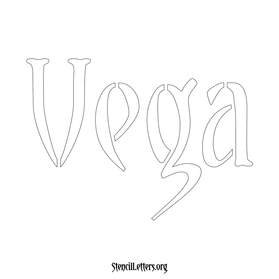 Vega name stencil in Vintage Brush Lettering