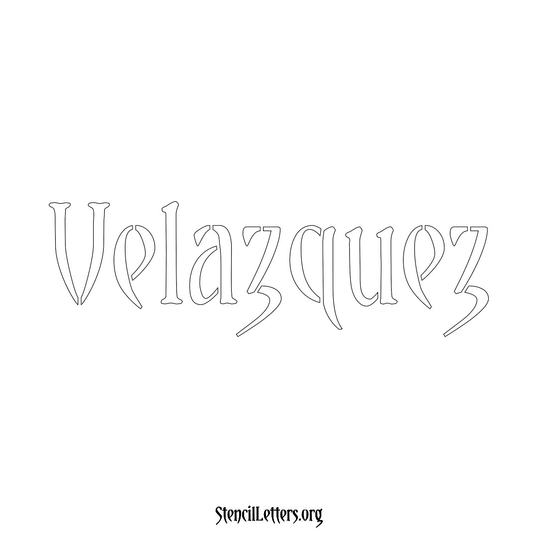 Velazquez name stencil in Vintage Brush Lettering