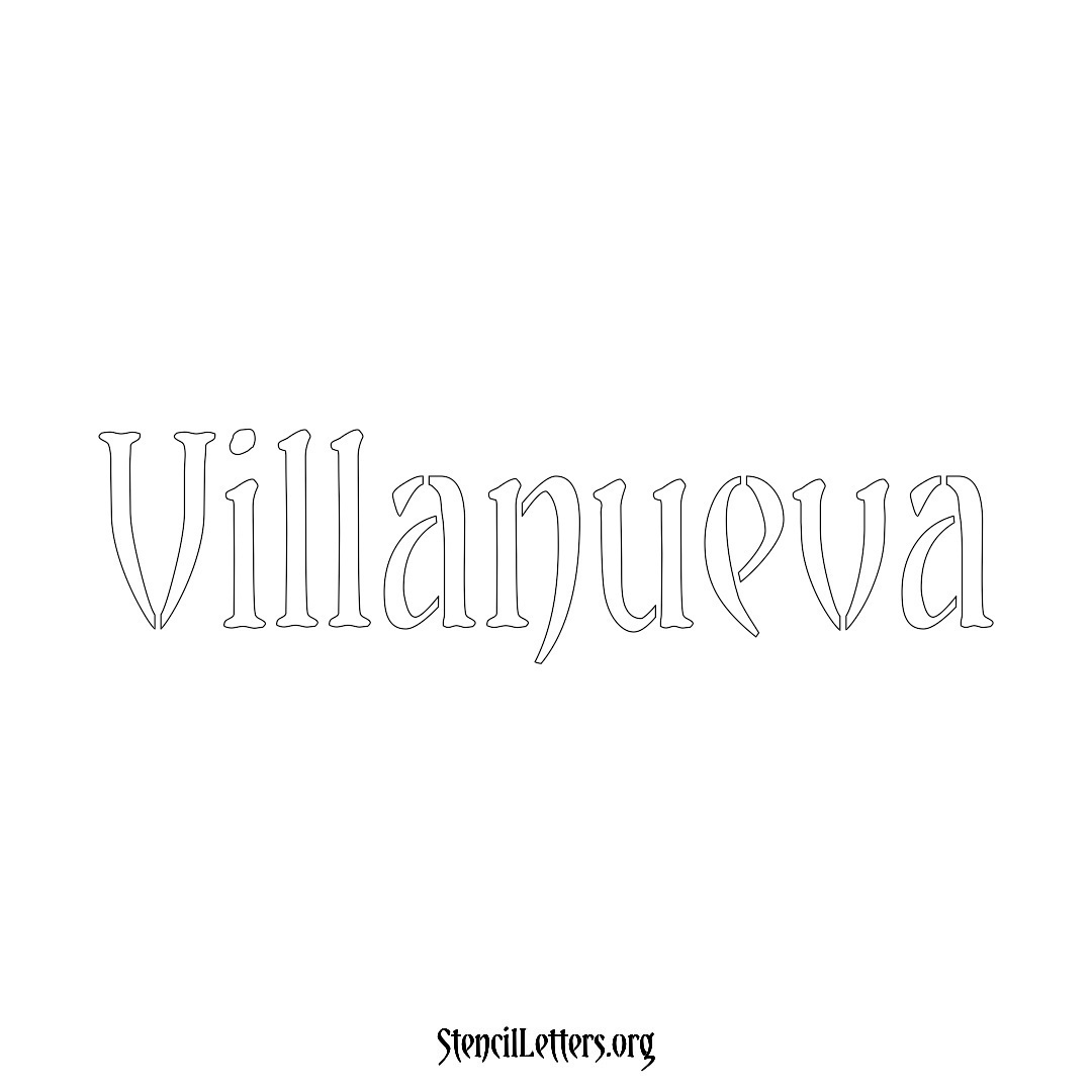 Villanueva name stencil in Vintage Brush Lettering