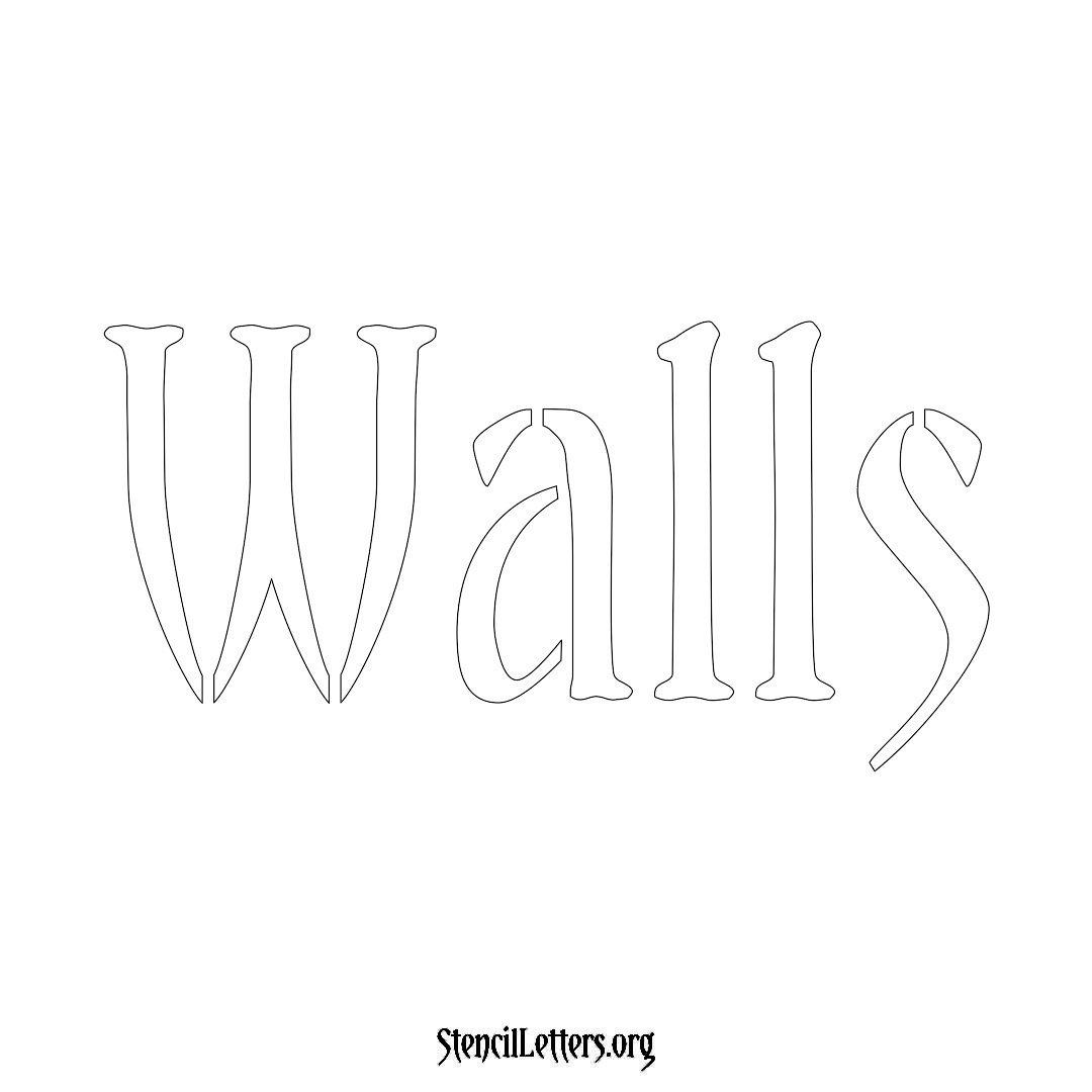 Walls name stencil in Vintage Brush Lettering