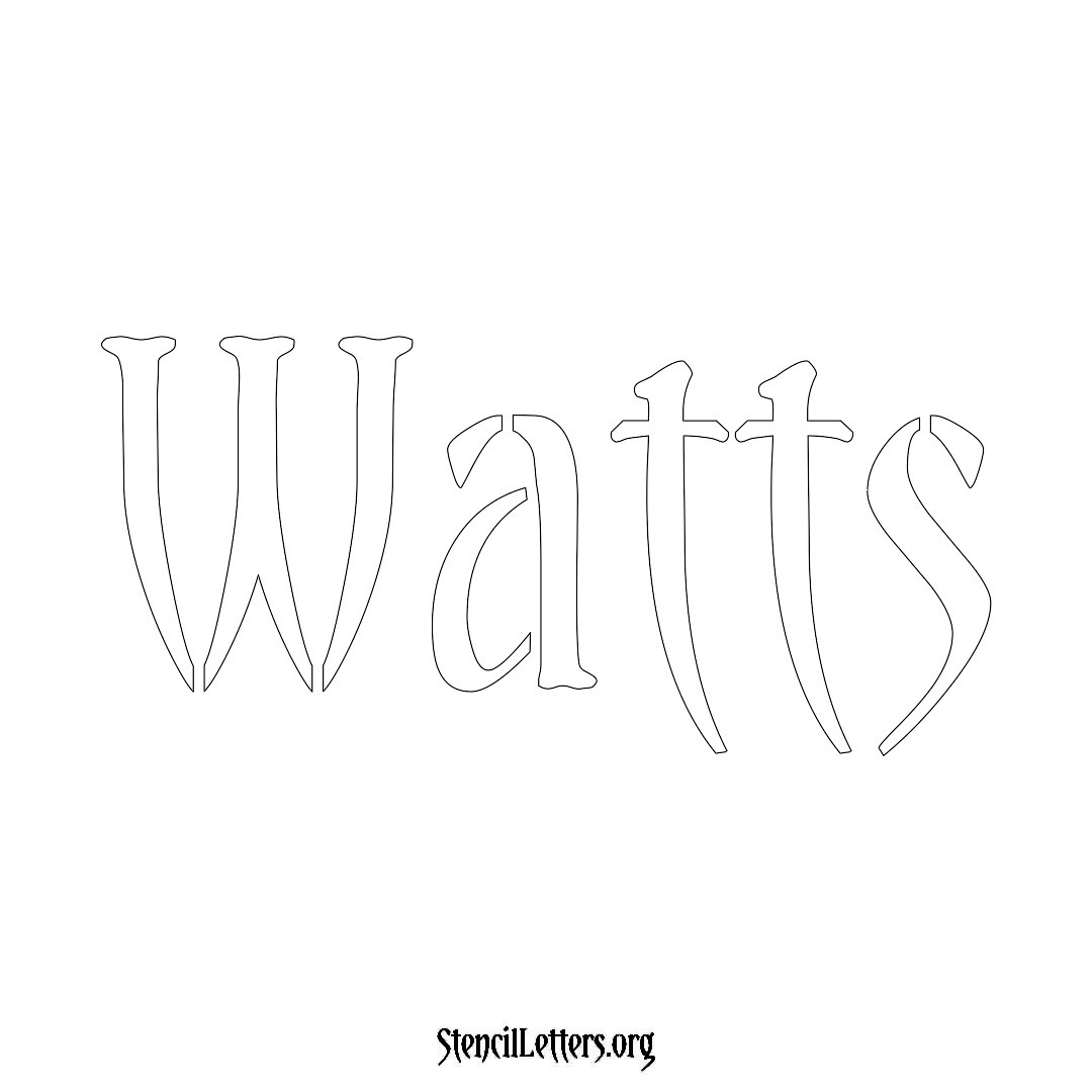 Watts name stencil in Vintage Brush Lettering