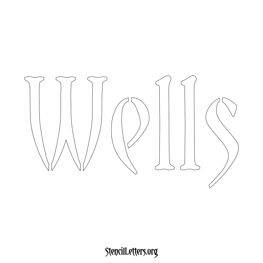 Wells name stencil in Vintage Brush Lettering