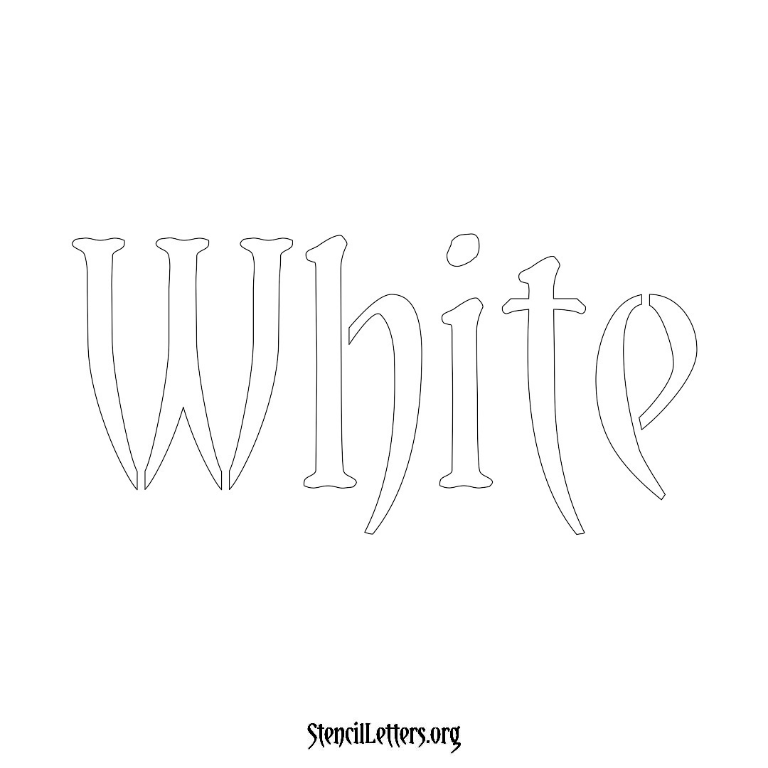White name stencil in Vintage Brush Lettering