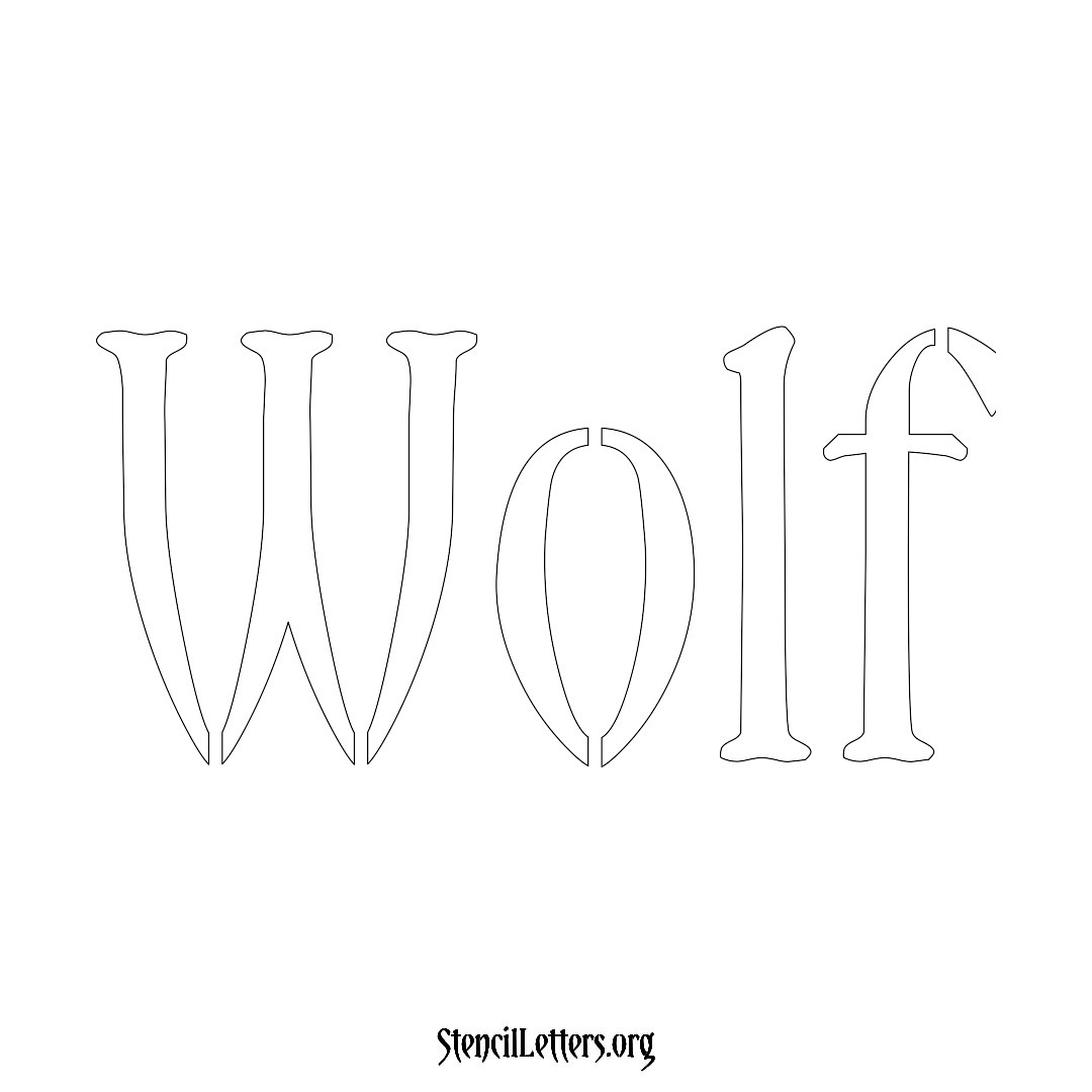 Wolf name stencil in Vintage Brush Lettering