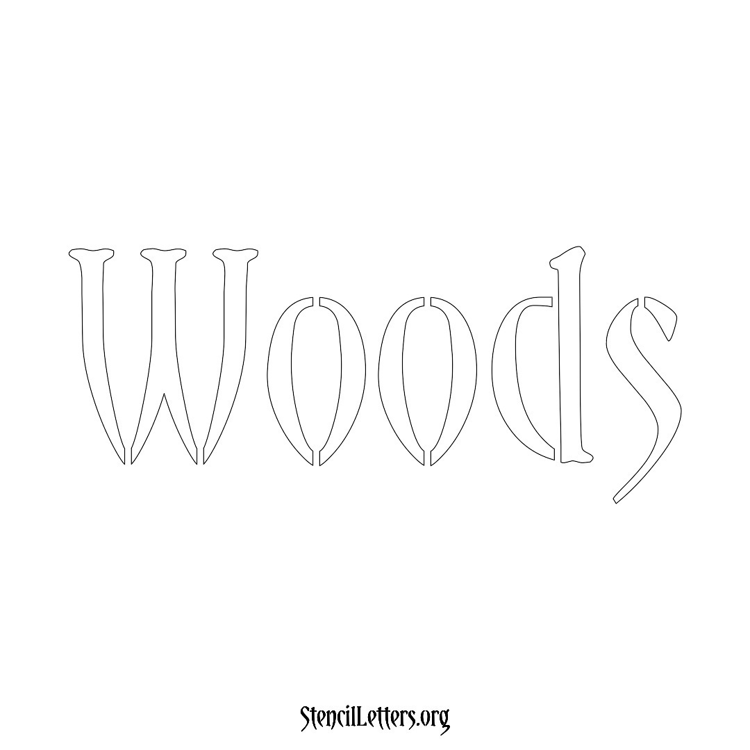 Woods name stencil in Vintage Brush Lettering