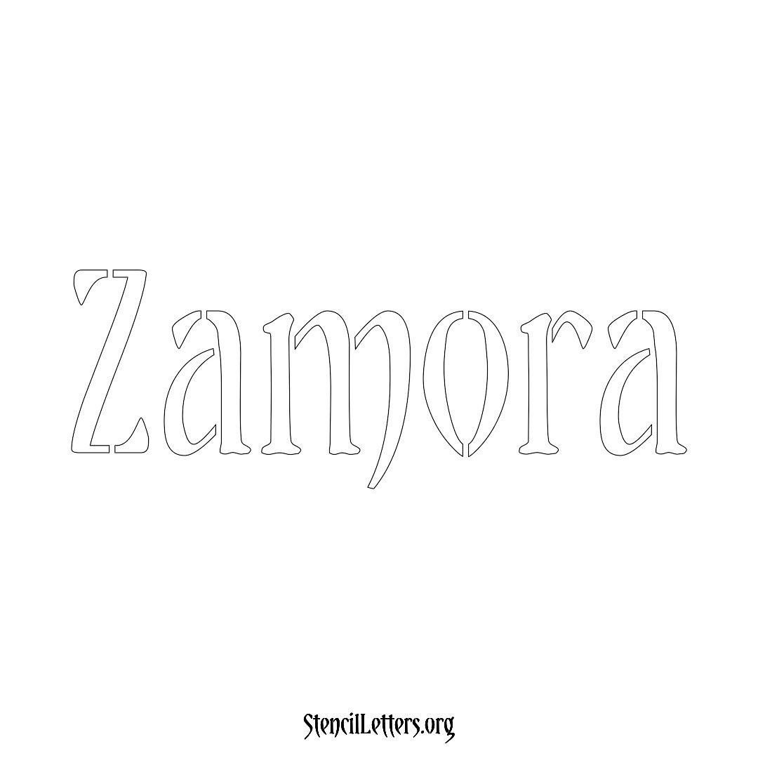 Zamora name stencil in Vintage Brush Lettering